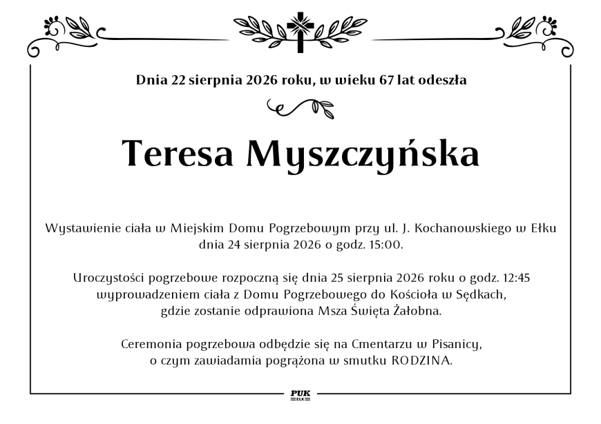 Teresa Myszczyńska - nekrolog
